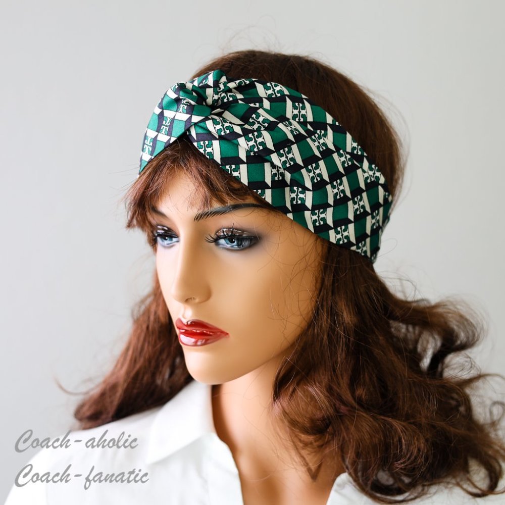 Tory Burch  Green and Black Patterned Headband OS